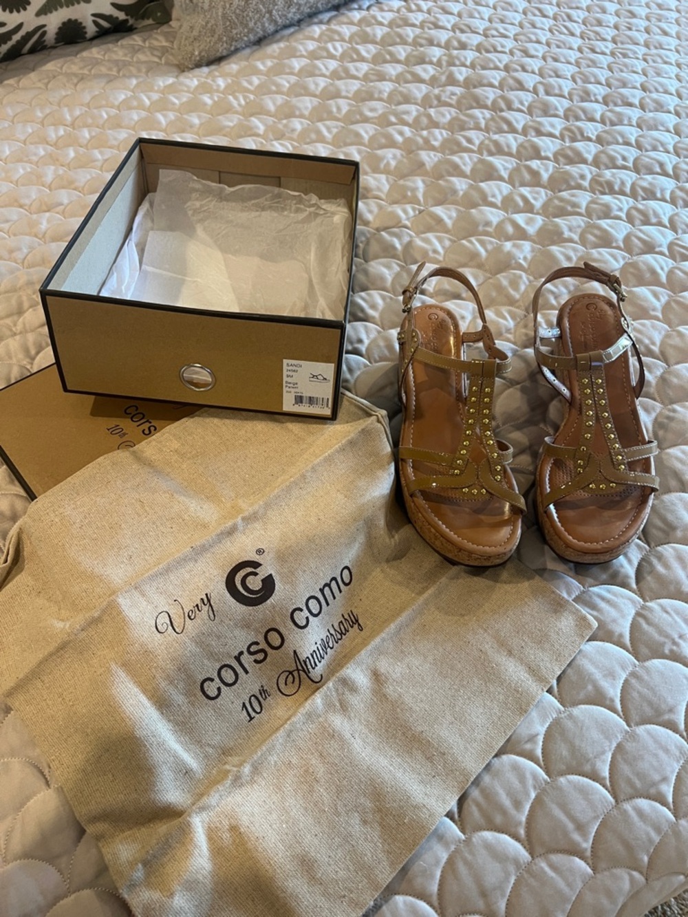 Corso Como Tan Leather Studded Gladiator Sandals